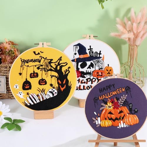 Ohcol 3 Sets Halloween Embroidery Kit,Needlepoint Kits for Adults with Clear Instructions