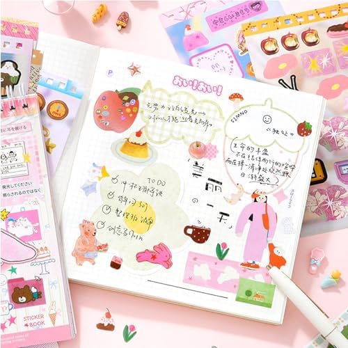 20 Sheets INS Style Cute Cartoon Sticker Book – Kawaii Stickers for Journaling Junk Journal Scrapbooking Planner DIY Crafts
