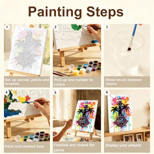Gemozaic 4-Pack Beach Paint by Numbers Kit for Adults with Frame & Easel