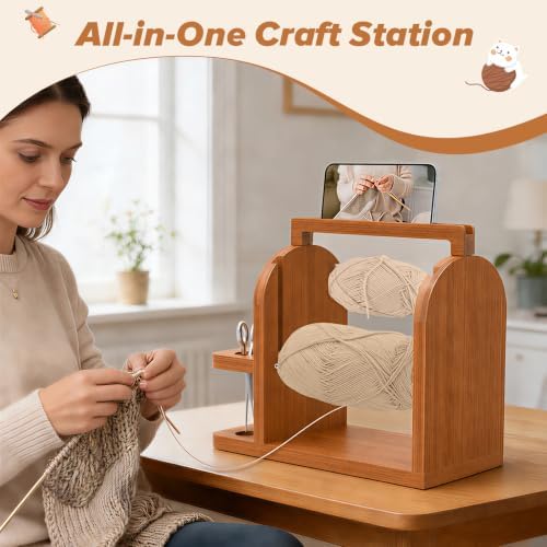 sandpaint Crochet Yarn Holder, Bamboo Yarn Holder for Crocheting（Brown）
