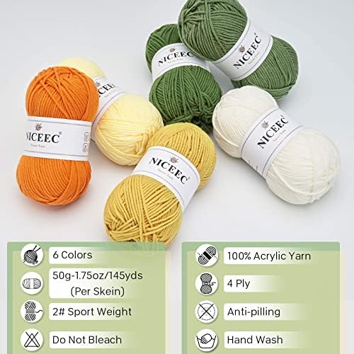 NICEEC 300g Soft Assorted Colors Yarn 100% Acrylic 870yds -Series 7