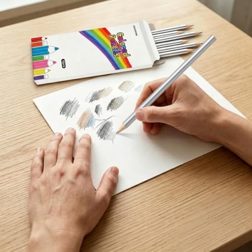 12 PCS Silver Colored Pencils, Pre-sharpened Professional Wooden Art Pencils Set for Artists Painting | Premium Drawing Sketching Supplies