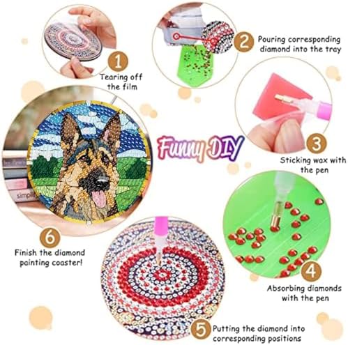 8 Pack Diamond Art Coasters,Dog Animal Diamond Painting Coasters Kits