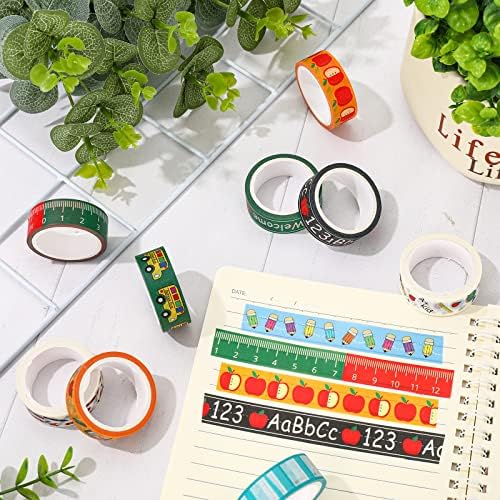 Whaline 12 Rolls Back to School Washi Tape Colorful Welcome Back to School Washi Masking Tape School Bus Ruler Crayon Decorative Paper Stickers for Scrapbook Gift Wrapping DIY Art Crafts