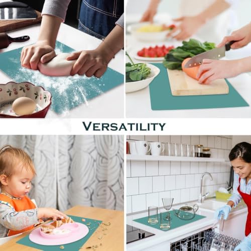 Dark Green Countertop Mat - Silicone Table Kitchen Desk Mat - Non-Slip & Heat Resistant - Dinner Placemat Pastry Dough Rolling Mat 15.7 x 11.8 inches