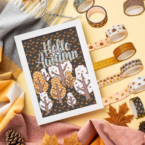 Whaline 12 Rolls Fall Boho Washi Tape Autumn Pumpkin Sweater Decorative Masking Tape for Thanksgiving Harvest Scrapbook Journal DIY Art Craft Gift Wrapping Supplies