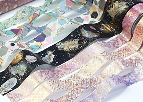 YUBBAEX Mystic Gold Washi Tape Set Wide Silver Foil Masking Tape Decorative for Arts, DIY Crafts, Journal Supplies, Planners, Scrapbook, Card/Gift Wrapping (Geometric Aesthetics)