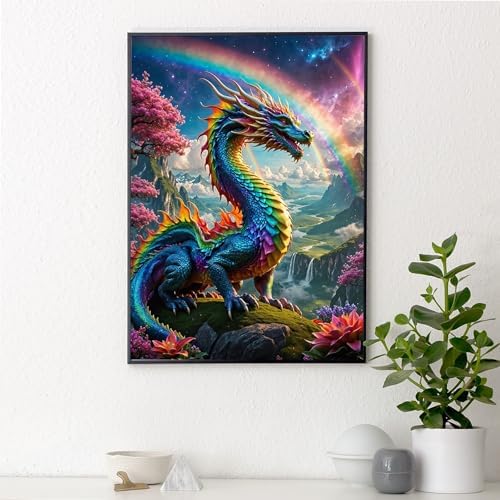 Yezavesu Dragon Diamond Art Kits for Adults, Dragon Diamond Painting Kit for Beginners, 5D DIY Round Full Drill Painting with Gem Art Craft Kits for Home Wall Decor 12x16 Inch