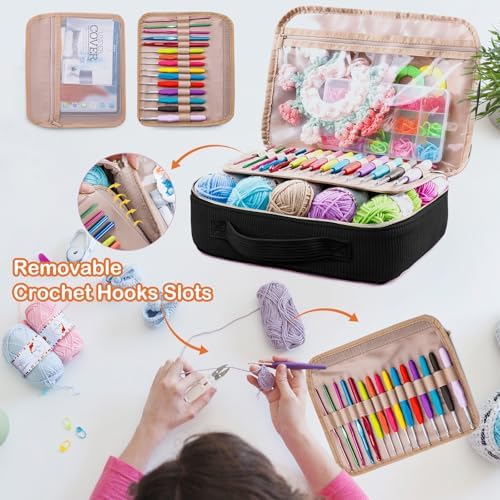 MYBAGZING Crochet Kit for Beginners with Yarn Storage Bag, 10pcs Crochet Hooks 2.0-6.0 mm, 10 Skeins Yarn for Crocheting, Knitting Accessories, 58pc Crochet Starter Kit for Adults