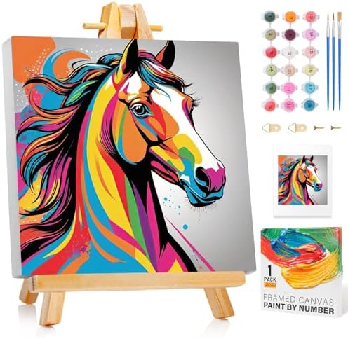 Paint by Numbers Kit for Kids with Frame, Horse Painting, No Easel 10"x 10"