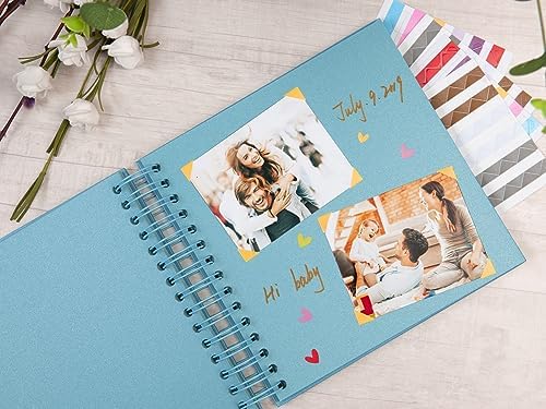 potricher 8 x 8 Inch DIY Scrapbook Album 80 Pages with Kraft Paper, Blue | Thick Kraft Paper Scrap Book Photo Albums, Memory Book for Wedding, Anniversary, Baby, Family, Travel, DIY Projects