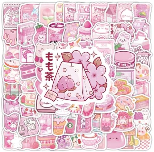 ZJSXINDI 100pcs Cute Small Stickers Set Kawaii,Cardstock Stickers Decorative Masking Stickers Planner Stickers for Personalize (Pink Foods)