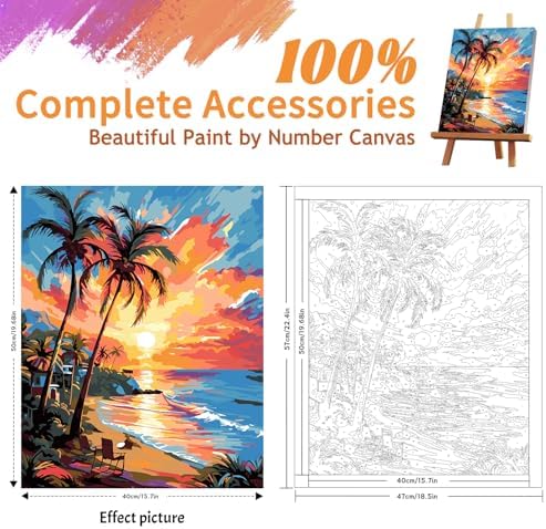 ZTOTZ Paint by Numbers Beach Ocean, Summer Paint by Numbers kit for Adults Beach,Holiday Paint by Numbers for Adults Wall Decor(16x20in)
