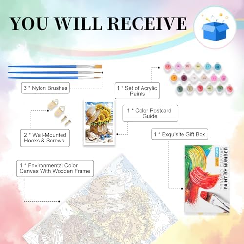 Camocin Framed Paint by Numbers Kit for Adults Beginners – Sunflower Beach