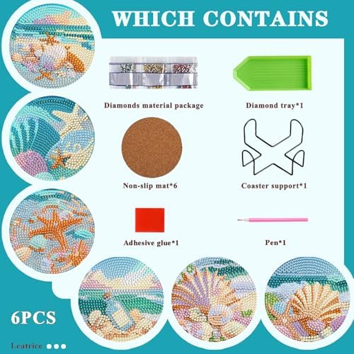 Leatrice 6 pcs Diamond Art Coasters Small Diamond Painting Kits for Adults