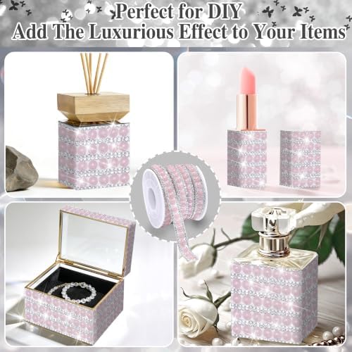 Pink Pearl Rhinestone Tape 1 cm Width Crystal Trim Diamond Ribbon