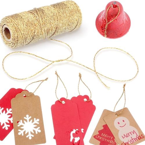 Leecogo 110Yards/328Feet Gold String Twine for DIY Crafts Metallic Bakers Twine Yarn Wrapping Party Home Decoration