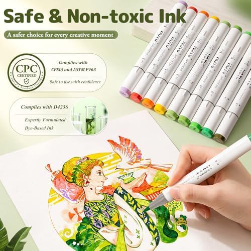 HOTU Alcohol Markers Brush&Chisel Tip 60 Color for Adults Coloring Beginner | Dual Tips Art Markers Pens, Alcohol-based for Artists Drawing Illustration Sketching, Non-Bleeding Pad-CPC Certificated