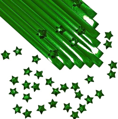 500-Strips Green Foil Paper Strips for Making Origami Stars, Lucky Stars, Puff Stars. Reflective Mirror Shiny Paper Strips, 0.5 x 11 inch. (Green Foil, 500)