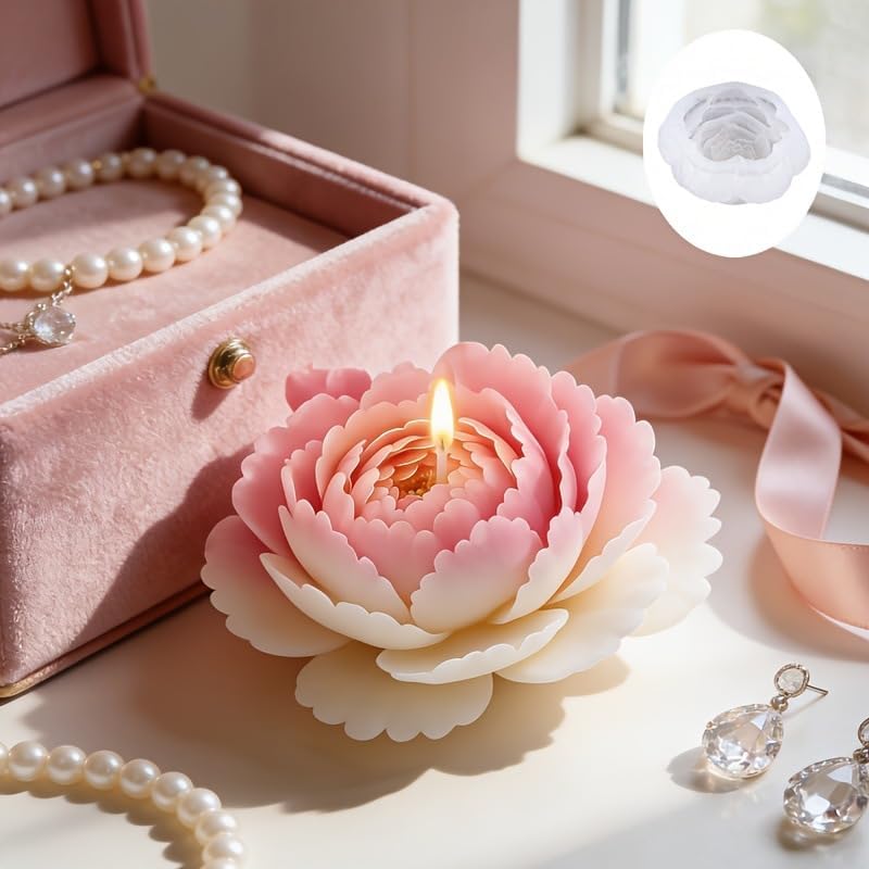 Konrisa Large Flower Epoxy Resin Molds for Candle Making, 3D Moutan Silicone Candle Molds Handmade Aromatherapy Candle Molds for Resin