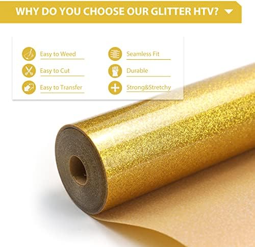 HTVRONT Glitter HTV, 12" x 10ft Gold Glitter HTV Heat Transfer Vinyl