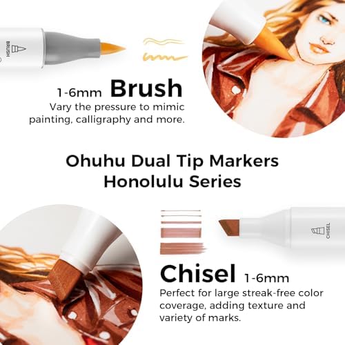 Ohuhu Alcohol Markers 36 Skin Colors Brush& Chisel for Portrait Refillable