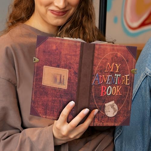 My Adventure Book Luxury Faux Leather Journal - 164 Page 8.2 * 5.9 inch Scrapbook, Vintage 3D Embossed Photo Album & Travel Diary | Anniversary Wedding Valentine Gift Set for Couples