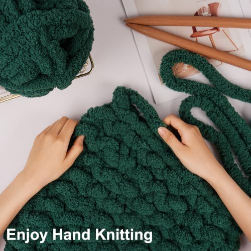 Chunky Yarn for Hand Knitting, #10 Chunky Blanket Chenille Yarn, Large Bulky Thick Jumbo Yarn, Super Chunky Knit Yarn for Crocheting, 8 Skein (8 oz 22 yds Each Skein), Forest Green