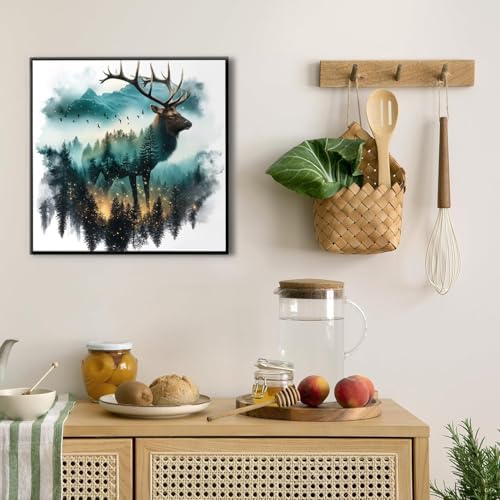 GOUOYANA Elk Diamond Art Kits for Adults,5D Deer Diamond Painting DIY Animal Diamond Art Diamond Painting Kit for Adult,Round Full Drill Diamonds, Diamond Art Kits for Home Decor-12x12inch