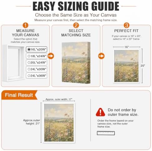 Canvas Floater Frame for 1”–1.25”Deep Gallery Wrapped Canvas, Wood-Look Floating Frame Wall Artwork for Oil Paintings, Gallery Bedroom, Living Room, Studio, Made in USA(White,18x24)