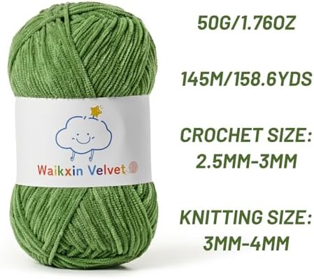 Fluffy Chenille Yarn for Crocheting，Baby Yarn for Crocheting Soft，50g/1.76oz Velvet Amigurumi Yarn ，Fingering Weight Yarns for Crocheting Baby Blankets、DIY Craft.(Army Green)