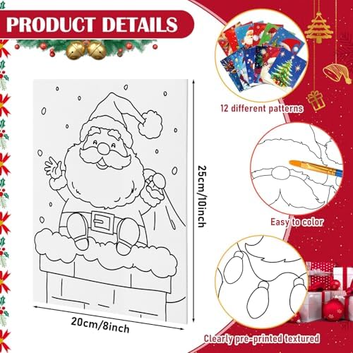 Tinlade 12 Pcs Pre Drawn Canvas for Painting Stretched,Christmas Style