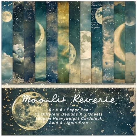 Moon Starry Sky Scrapbook Paper Pad - 24 Sheets 6x6 in Pattern Designed Decorative Decoupage Origami Folded Card Material for DIY Crafts Gift Wrapping Planners Junk Journal Supplies