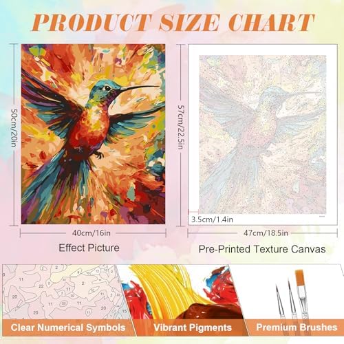 Kalonyth Hummingbird Paint by Numbers Kit for Adults, 16x20 inch, No Framed