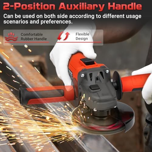 SHALL 4-1/2 Inch 11000 RPM Angle Grinder 4Amp with 2 Guards, 3 Cutting Discs, 3 Grinding Wheel, Non-Slip Handle, Wrench and Carbon Brush for Metal and Wood