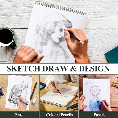 Utron 9"x12" Sketchbook Drawing, Top Spiral Sketching Pad, 100GSM/68LB Acid Free Art Sketching Pad, Drawing Paper, Beginner Artist (50 Sheets, White) (Pack of 2)