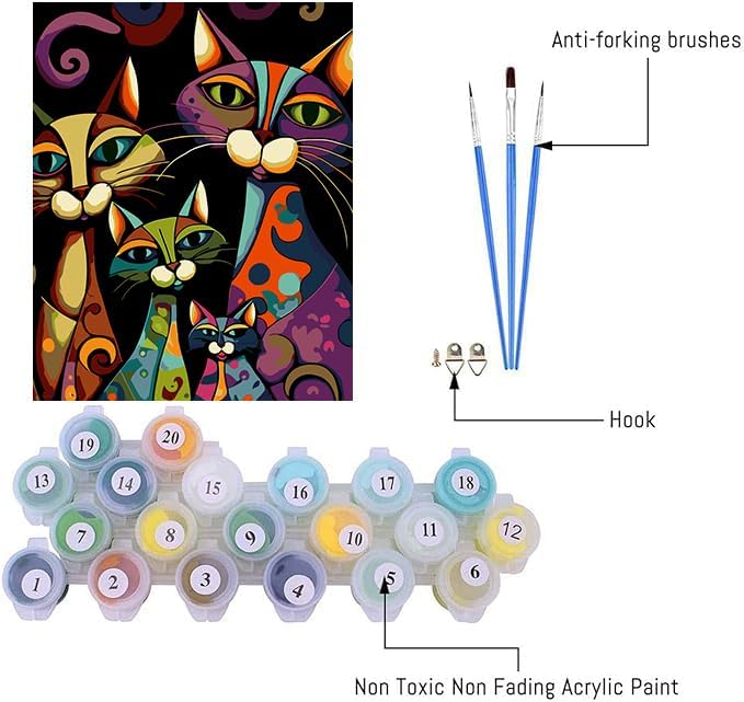 Paint by Numbers Kit for Adults,Frameless Abstract Cat(16x20 inches)