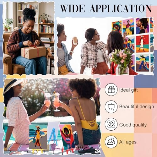 Blosssound 10 Set Pre Printed Canvas Pre Drawn Canvas Painting with Easel Kits 5" x 7" Outline Painting Panels for Beginners, DIY Craft Project, Party Favor, Home Decors(Modern Lady)