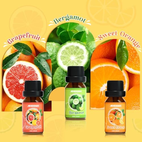 ARVIDSSON Citrus Essential Oils Set, Natural Fruit Essential Oil for Diffuser, Candle Making - Grapefruit, Bergamot, Sweet Orange, Lemon, Lime, Tangerine, Citrusy Scented Oils for Home