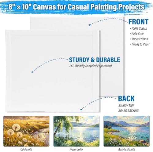 shynek 66 Pack Canvases with Easel Set, 8 x 10 Inch Canvas Boards with Wooden Easels, Acrylic Paint, Paint Brushes Canvas Panel Painting Kit for Beginners Art Crafts Sip and Paint Party