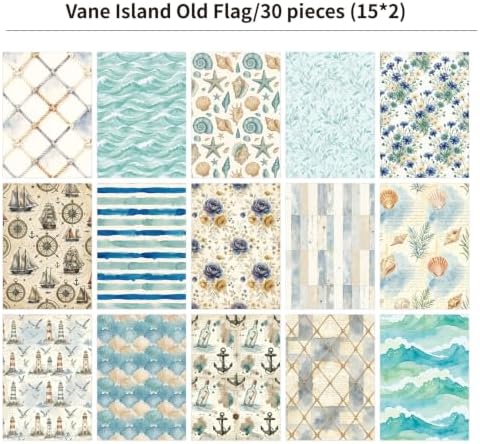 30 Sheets Coastal Beach Scrapbook Paper Supplies, Blue Ocean White Marine Life Decorative Collage Scrapbooking Paper Decoupage for DIY Crafting Project Junk Journals Card Making 7.9x5.5 Inch