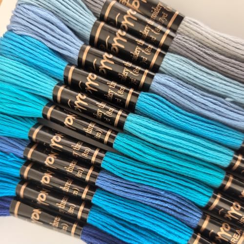 12 Skeins Embroidery Thread, 12 Colors Embroidery Floss Set, Cross-Stitch Threads for Hand Embroidery, String Art（Blue Series）