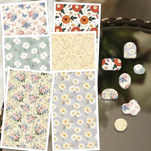 OLYCRAFT 24Pcs Pastoral Flowers Clay Transfer Paper 6 Styles Transfer Paper for Polymer Roses Daisy Polymer Clay Transfer Sheets Oriental Floral Small Transfer Paper for Clay Earrings Jewelry Making