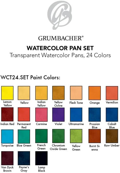 Grumbacher Transparent Watercolor Set, 24 Colors & Brush