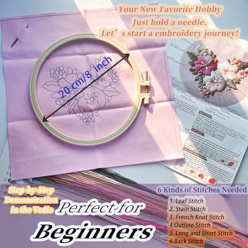 FONNUY I Love You Embroidery Kit for Beginners, Pre-Stamped Pattern Kits, Romantic Anniversary for Women Men, Valentine's Day Gifts Thread Needlework, 8'' Hoop (Love 04)