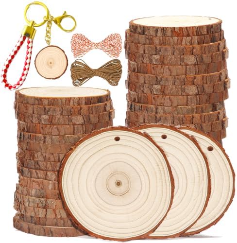 SENMUT Wood Slices 3.5-4.0 inch Natural Rounds Unfinished Wooden Circles