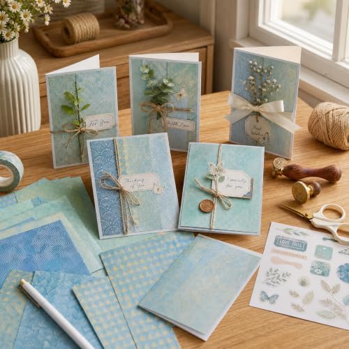 Teal Color Art Deco Scrapbook Paper 24 Sheets Pattern Paper Double Sided Printing for DIY Card Making Scrapbook Wedding Photo Album Home Décor-12 x 12 Inches