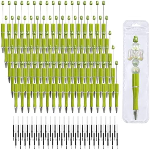 210 Pieces DIY Beadable Pen Bulk Kit – 70PCS Ballpoint Pen with Refills & Bags – Perfect for Beads Pens Supplies, Beaded Pens for DIY Crafting – Office Supplies & Teacher Accessories (Grass Green)