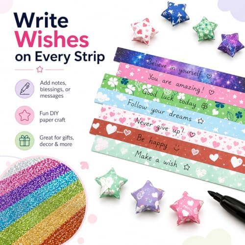840 Sheets Luminous Origami Stars Papers with 4 Different Designs, Origami Star Paper Strips Lucky Star for DIY Arts Crafting, Handicraft (Multicolor)