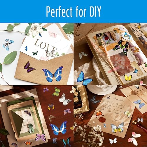 400+ PCS Realistic Butterfly Stickers, Self-Adhesive PVC Vintage Butterfly Stickers for Scrapbook, Laptop, Journal, DIY Project, Window, Envelope Spring Themed Party Decors
